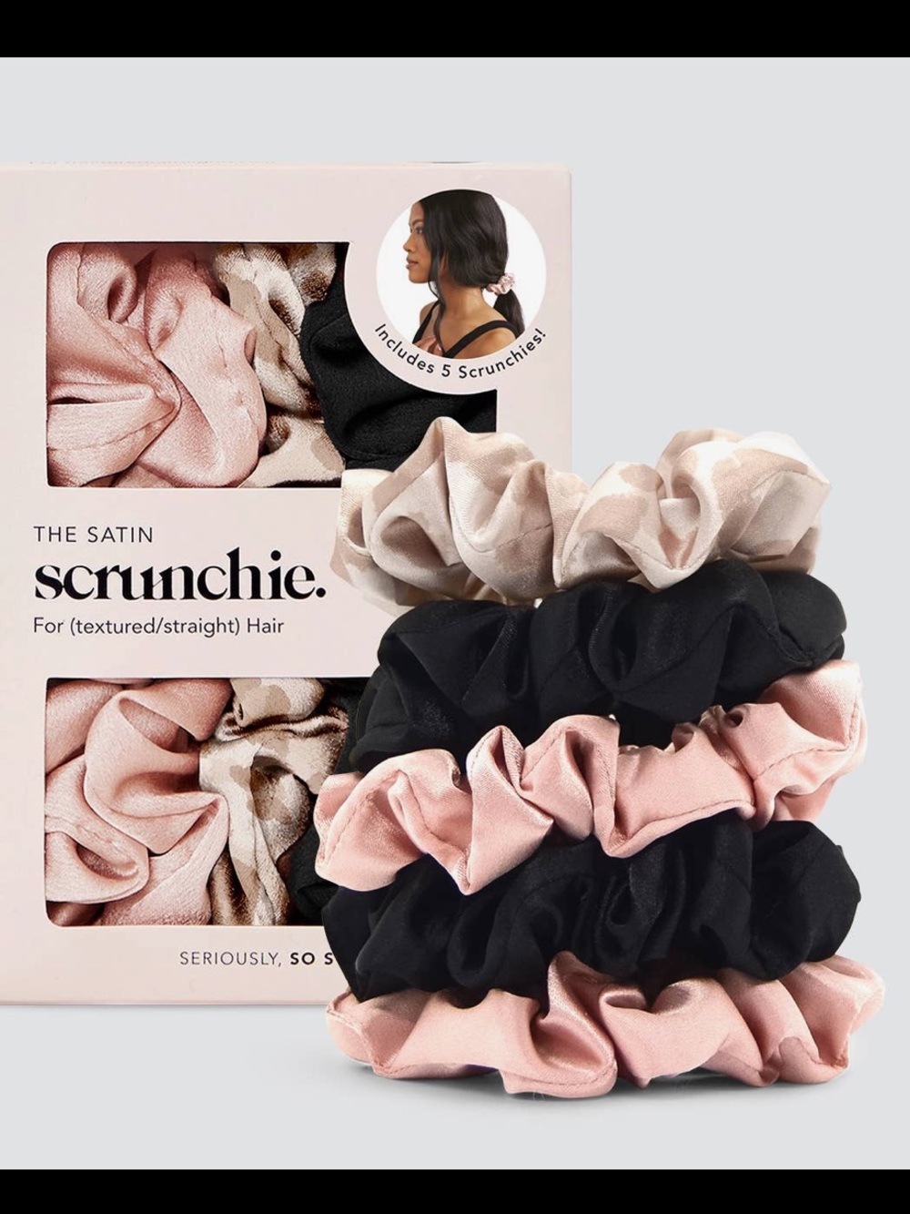 Kitsch sleep Satin Scrunchie Set - Black, Blush, Cream price firm